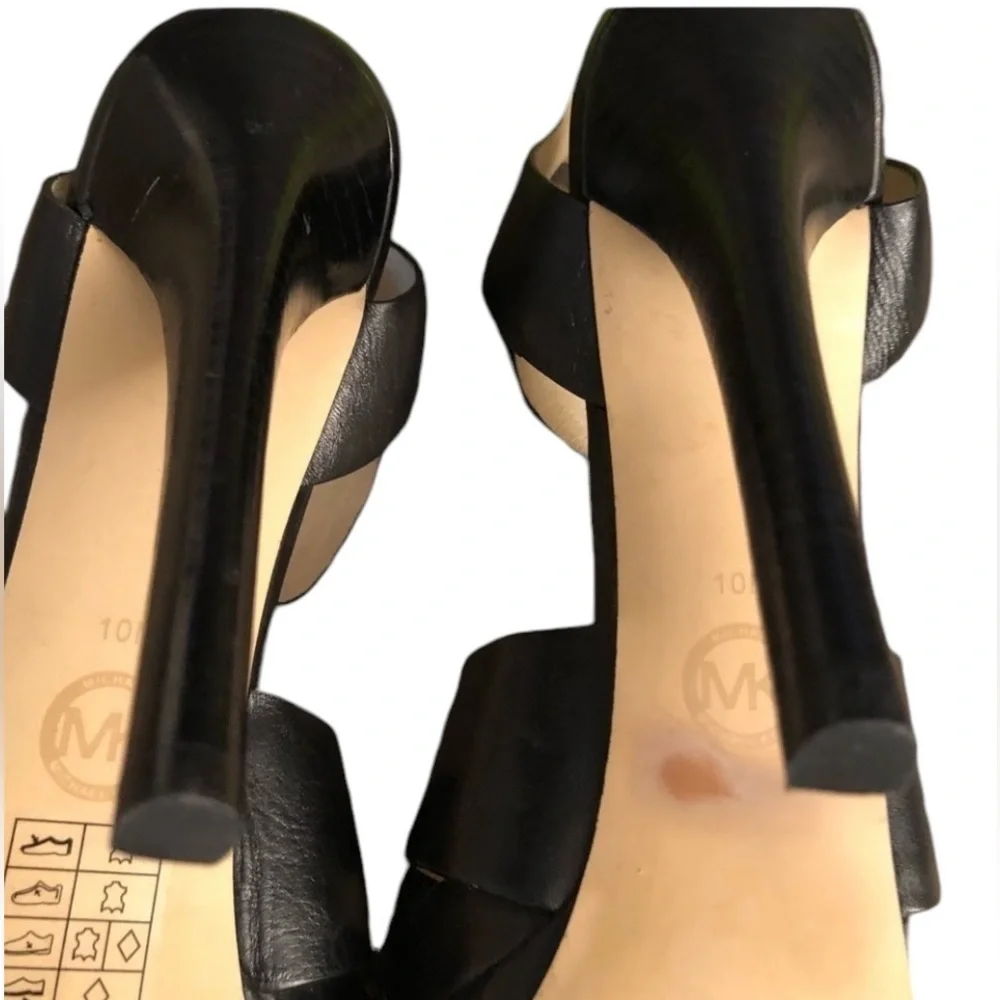 Micheal Kors black size 10 platform heels open toe genuine leather - Picture 8 of 11